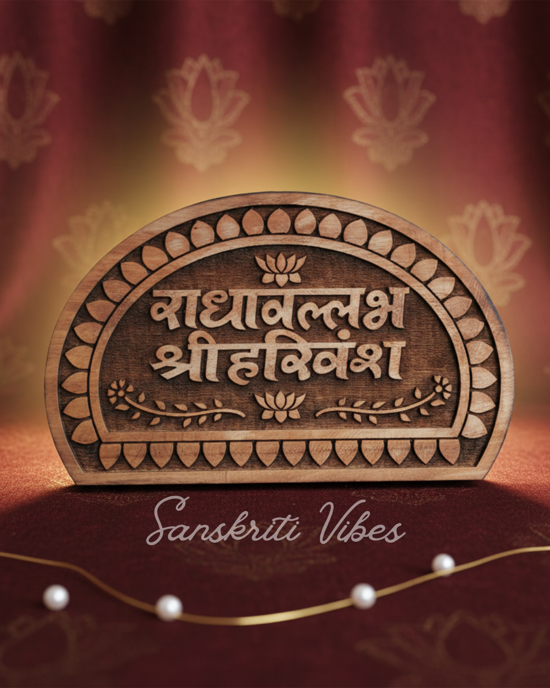 Radha Vallabh Shri Harivansh Naam Sewa – Kadam & Tamal Wood Spiritual Plaque - Retail Maharaj