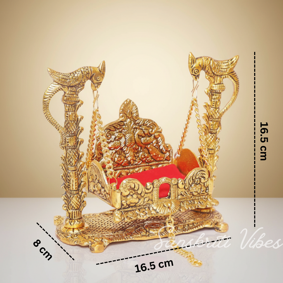 Metal Swing Laddu Gopal Jhula | Krishna Hindola Palana for Janmashtami & Home Temple Decoration – Glossy Finish by Sanskriti Vibes