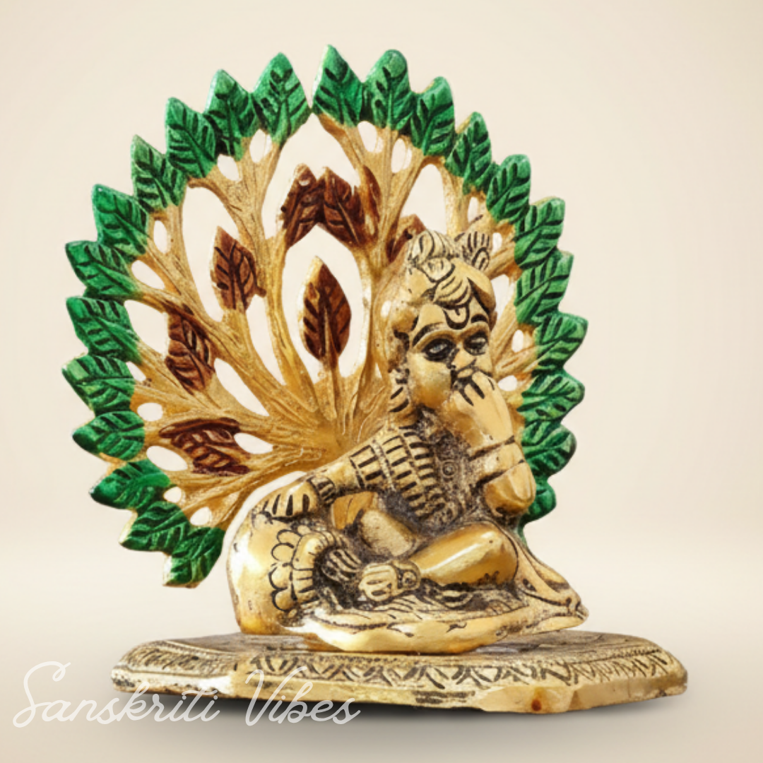 Gold-Plated Metal Kalpavriksha Tree with Matki Krishna Idol | Decorative Religious Showpiece for Home, Temple & Gifting