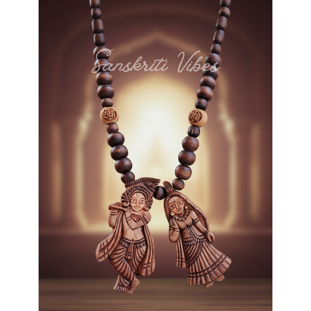 ISKCON Radha Krishna Jugal Jodi Original Tulsi Locket Mala | 9mm Beads | 28 Inch Sacred Necklace for Devotion & Meditation - Retail Maharaj