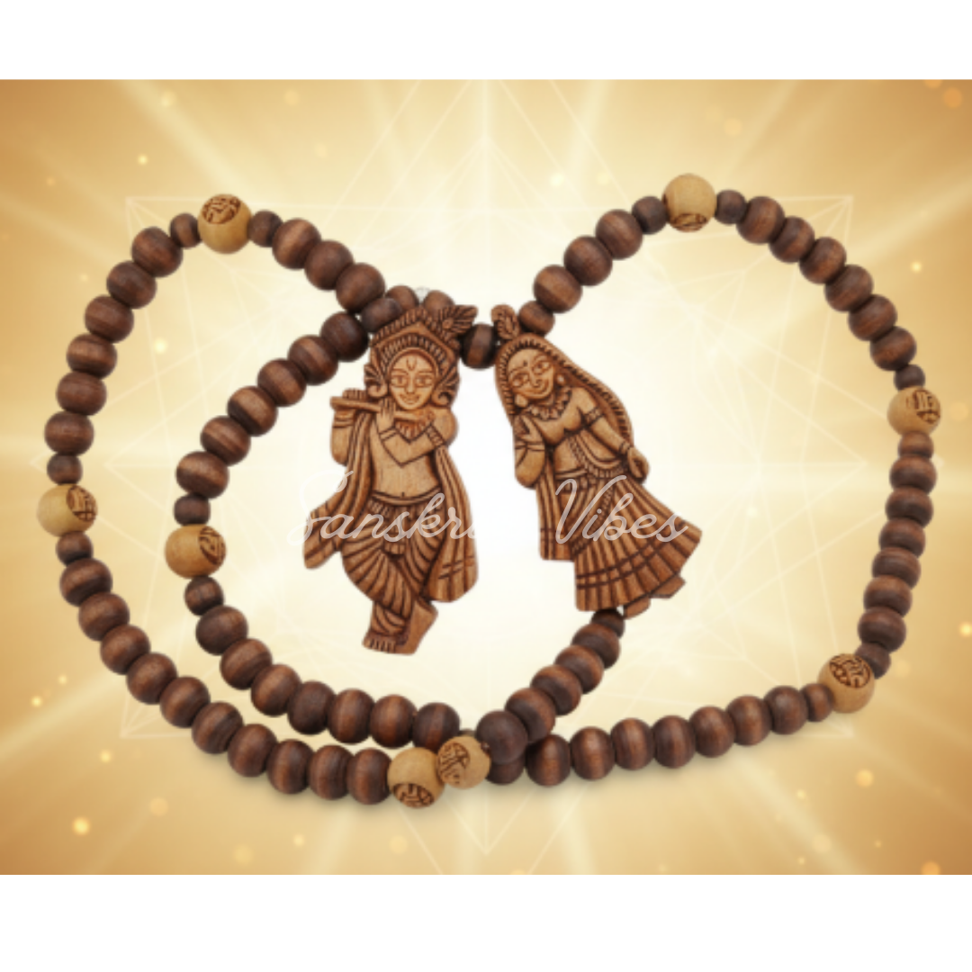 ISKCON Radha Krishna Jugal Jodi Original Tulsi Locket Mala | 9mm Beads | 28 Inch Sacred Necklace for Devotion & Meditation - Retail Maharaj