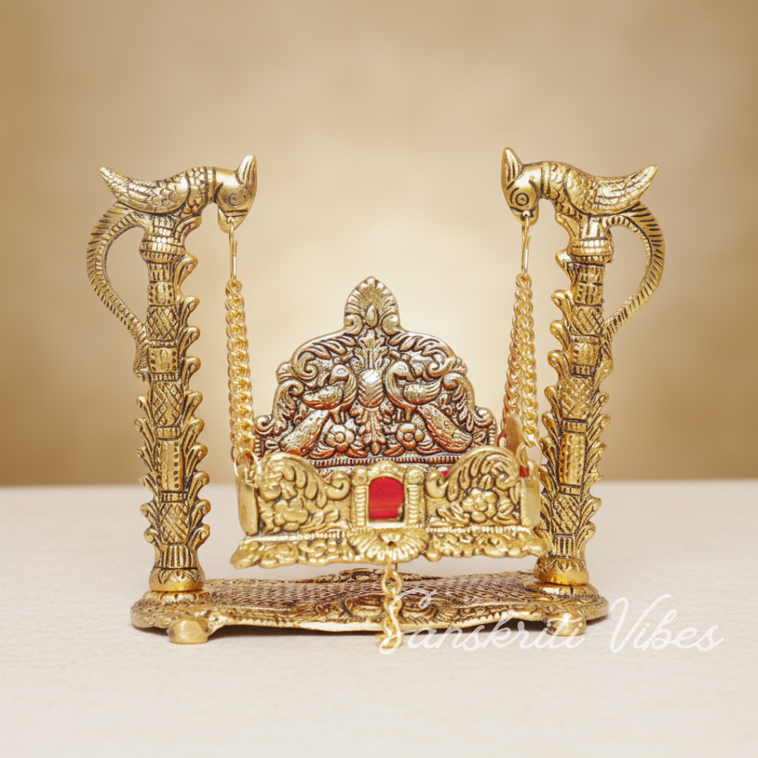 Metal Swing Laddu Gopal Jhula | Krishna Hindola Palana for Janmashtami & Home Temple Decoration – Glossy Finish by Sanskriti Vibes