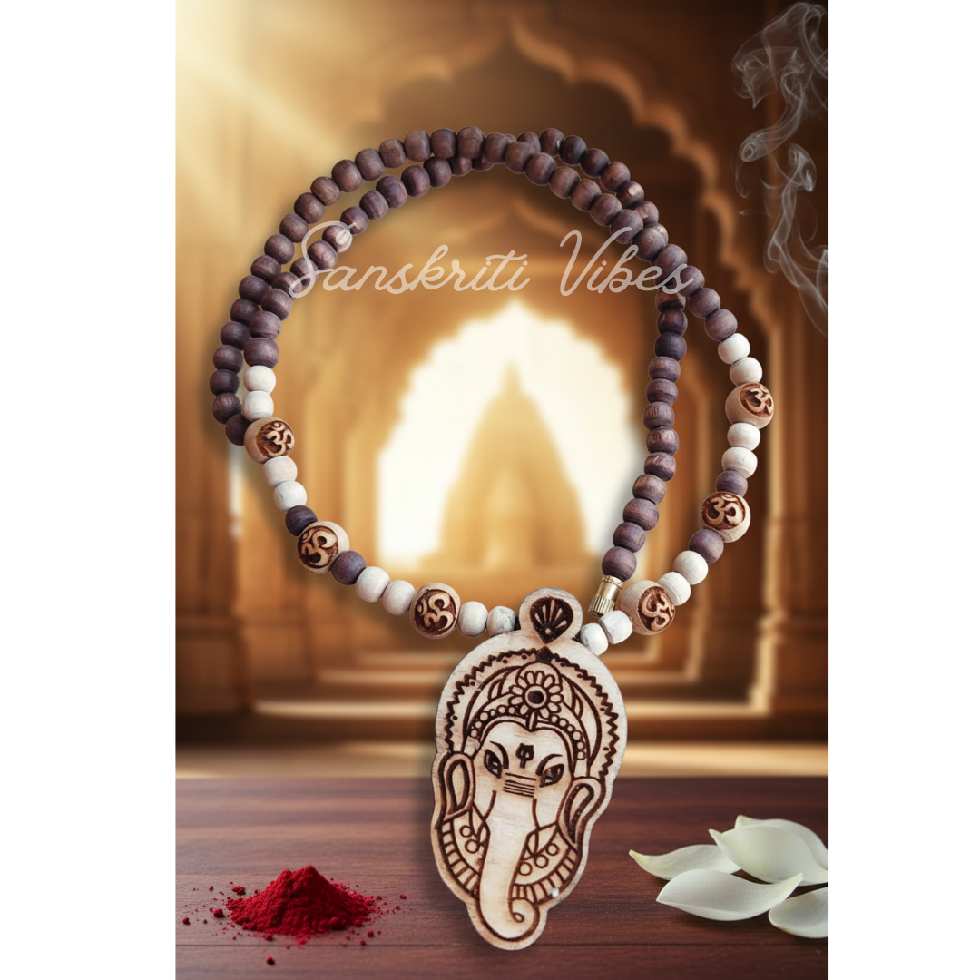 Buy Online Jai Ganesh Tulsi Locket Mala | Sacred Tulsi Beads Mala for Devotion, Meditation & Spiritual Protection - Retail Maharaj