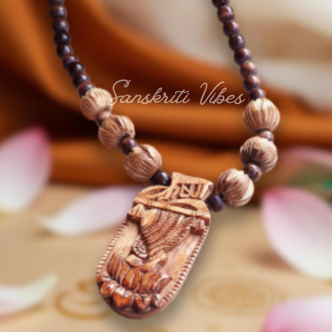 Shri Krishna Charan Tulsi Locket with Pretty Lotus Garland | Sacred Tulsi Beads Mala for Devotion & Meditation - Retail Maharaj