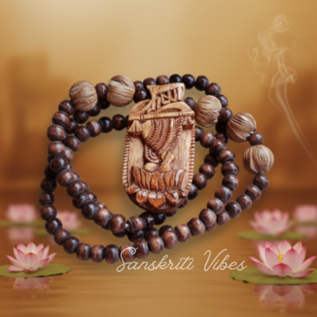 Shri Krishna Charan Tulsi Locket with Pretty Lotus Garland | Sacred Tulsi Beads Mala for Devotion & Meditation - Retail Maharaj