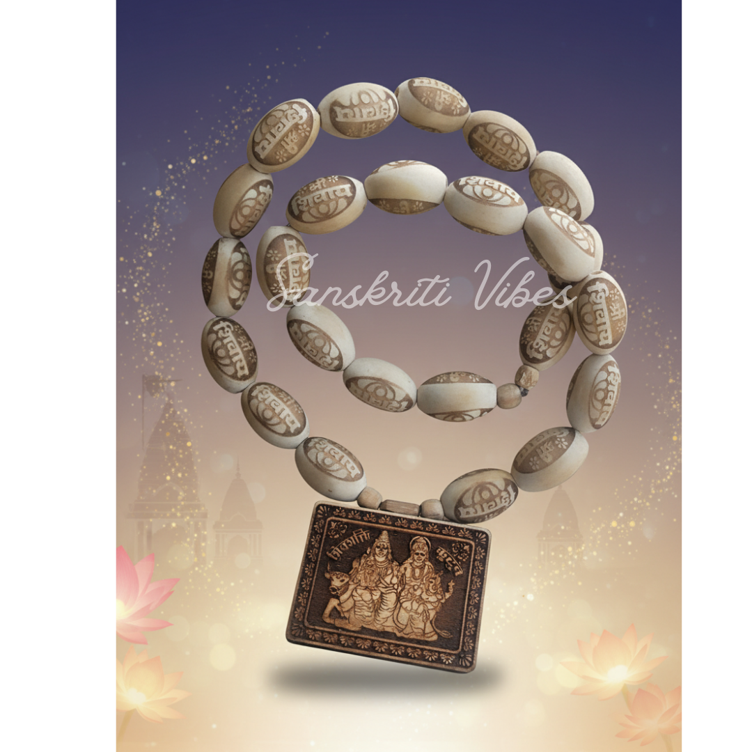 Shiv Parvati Pendant with Shivay Beads in Divine Garland | Sacred Rudraksha-Inspired Necklace for Devotion & Meditation - Retail Maharaj