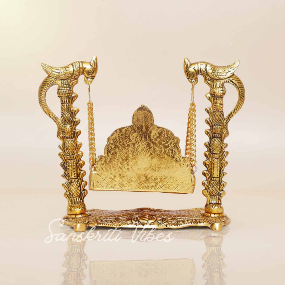 Metal Swing Laddu Gopal Jhula | Krishna Hindola Palana for Janmashtami & Home Temple Decoration – Glossy Finish by Sanskriti Vibes