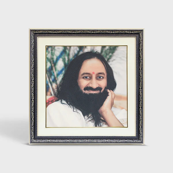 Photo Frame 18 x 18 inch (With Mount + Golden Strip) | Premium Frame featuring Gurudev Sri Sri Ravi Shankar - Retail Maharaj