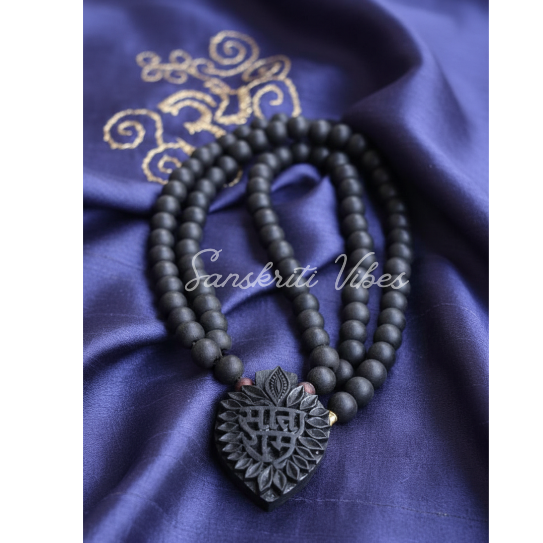 Shri Sita Ram Shyama Black Tulsi Locket Mala | Sacred Black Tulsi Beads Mala for Devotion, Meditation & Spiritual Protection - Retail Maharaj
