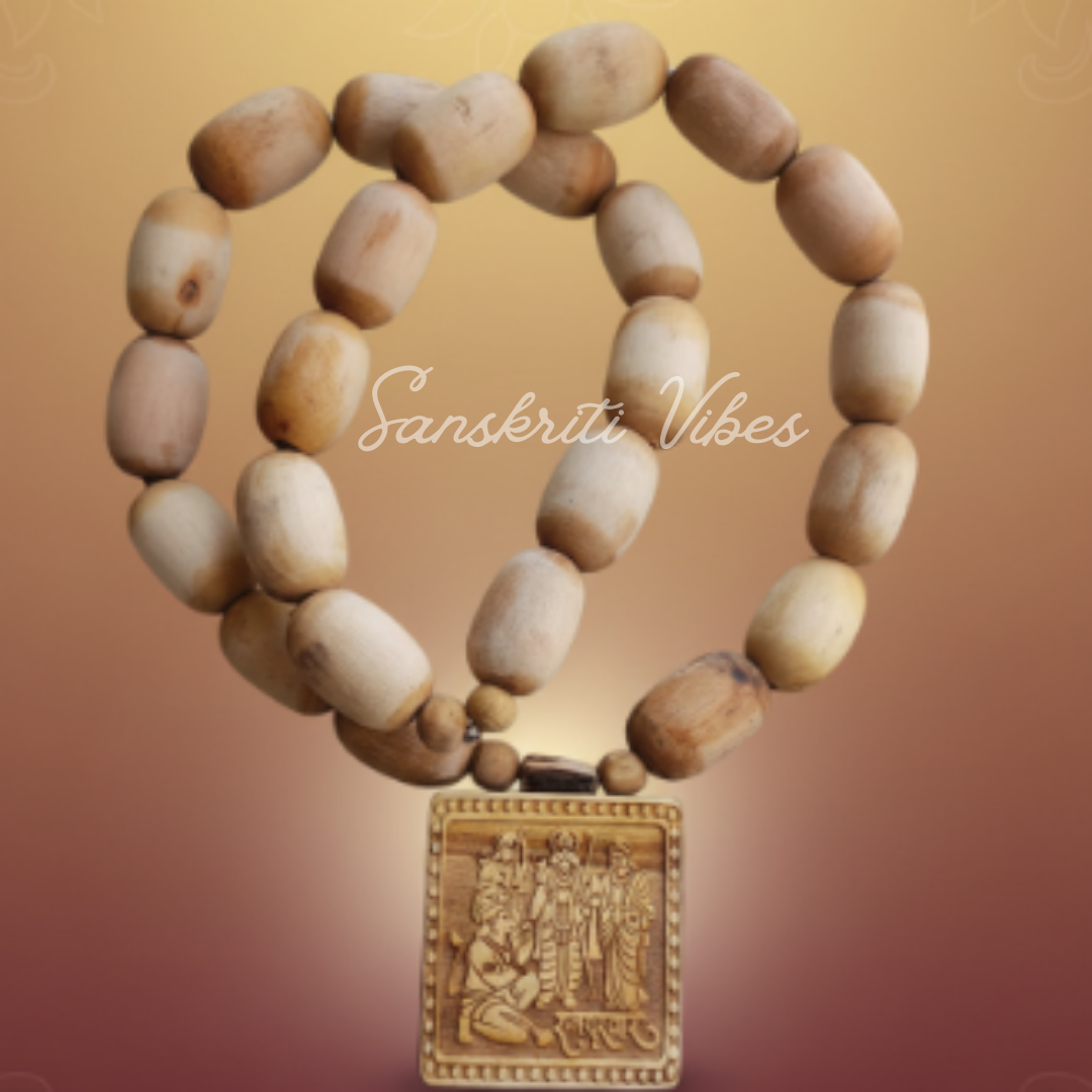 Double Sided Ram Darbar & Hanuman Ji Tulsi Locket Mala | Sacred Tulsi Beads Mala for Devotion, Meditation & Spiritual Protection - Retail Maharaj