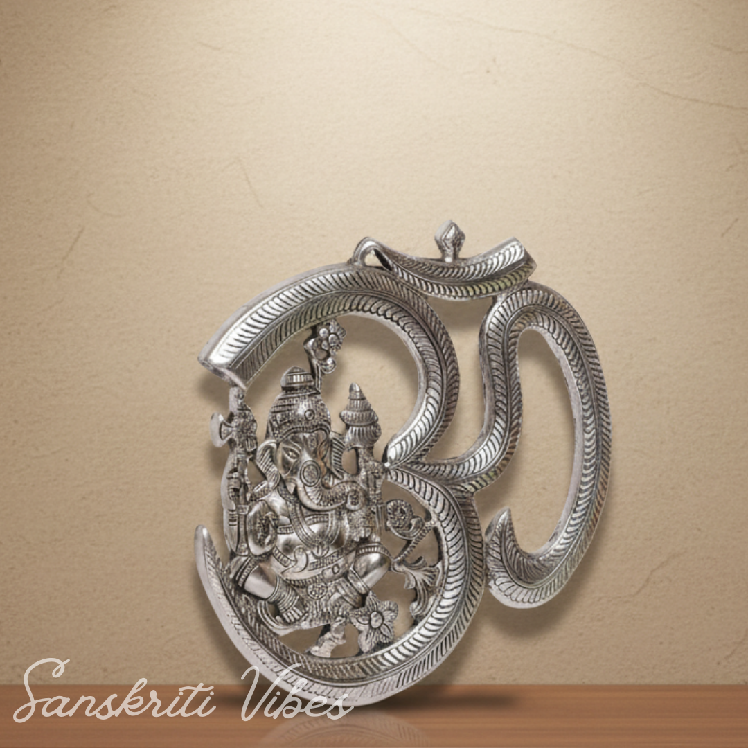 Metal Om Ganesha Hanging Statue Wall Decor Lucky Symbol for Home Glossy Finish Spiritual Wall Hanging