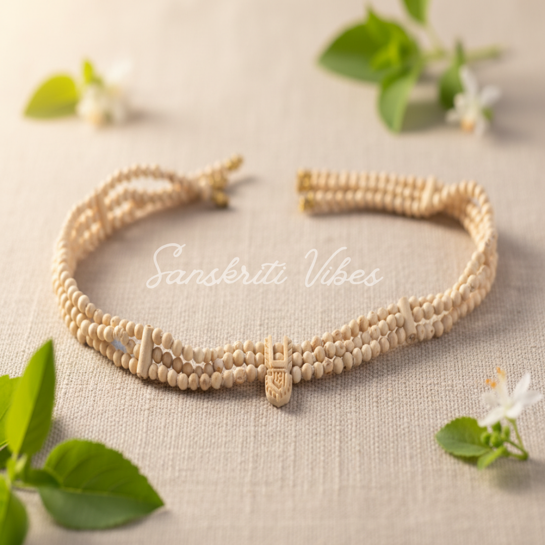 Pure Tulasi Kanthimala with 3 Row Tilak Handmade Tulsi Necklace – Premium Quality - Retail Maharaj