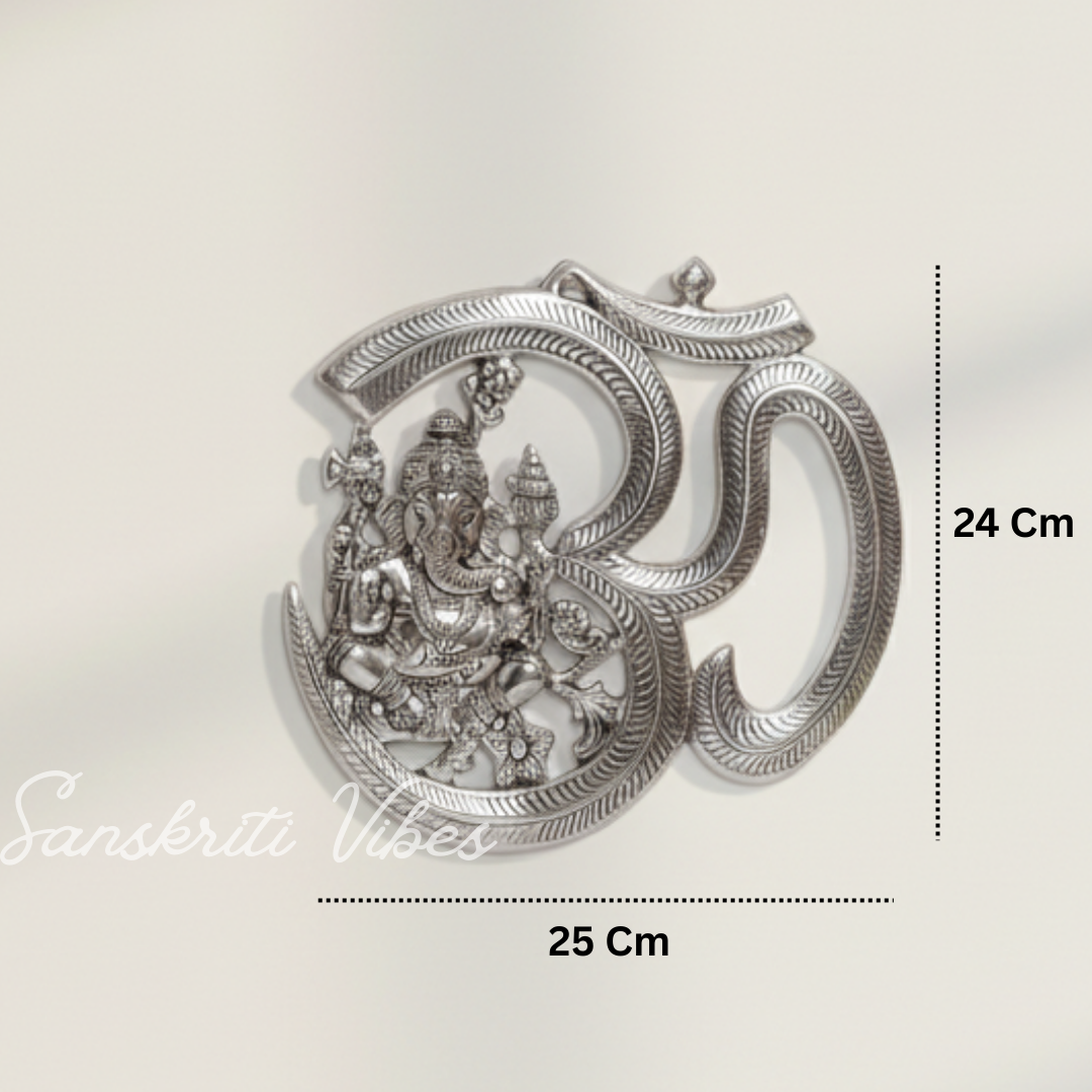 Metal Om Ganesha Hanging Statue Wall Decor Lucky Symbol for Home Glossy Finish Spiritual Wall Hanging