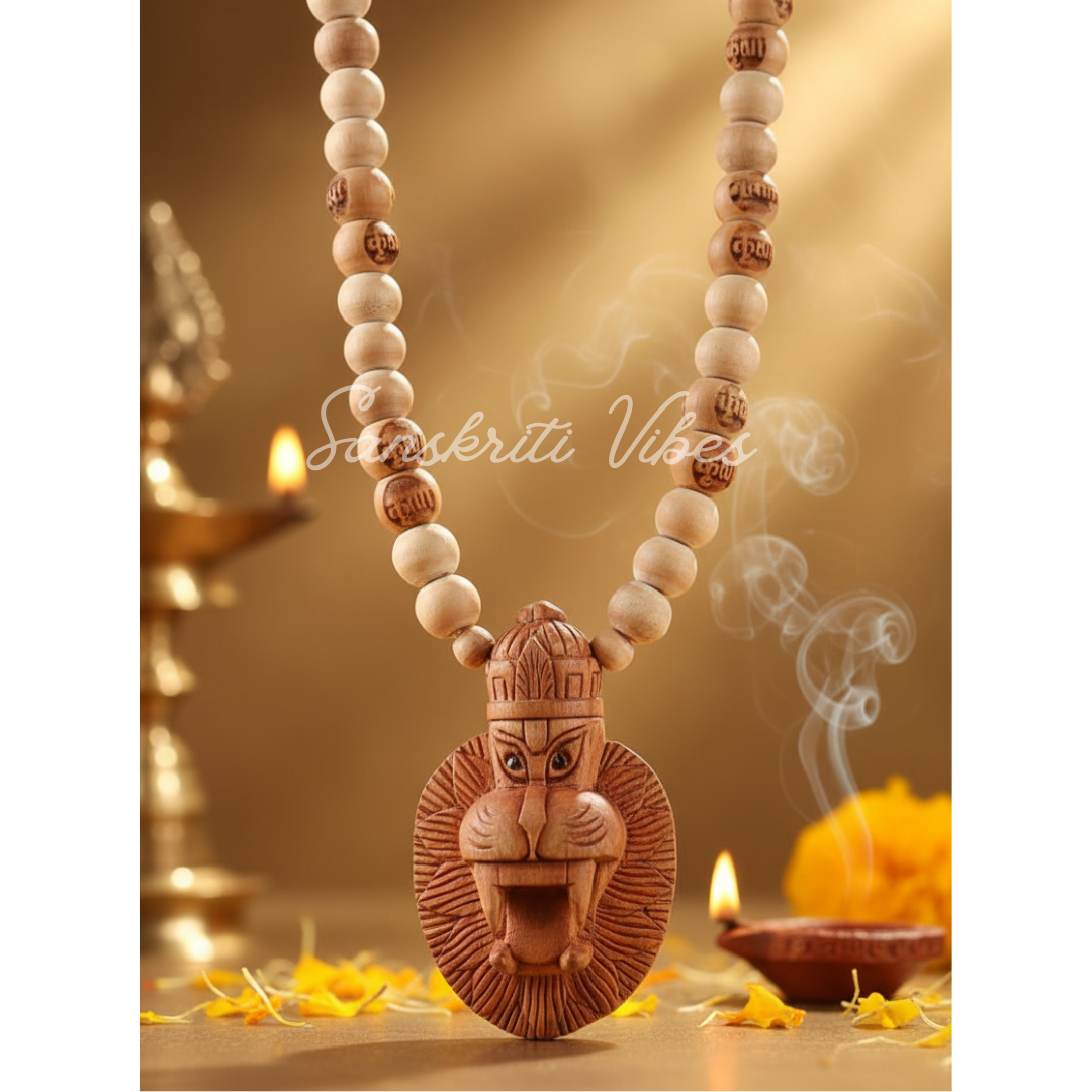 Beautiful Design Narasimha God Tulsi Locket Mala | Sacred Tulsi Beads Mala for Devotion, Meditation & Spiritual Protection - Retail Maharaj