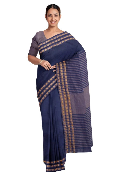 Santipuri Cotton Saree – Blue - Retail Maharaj