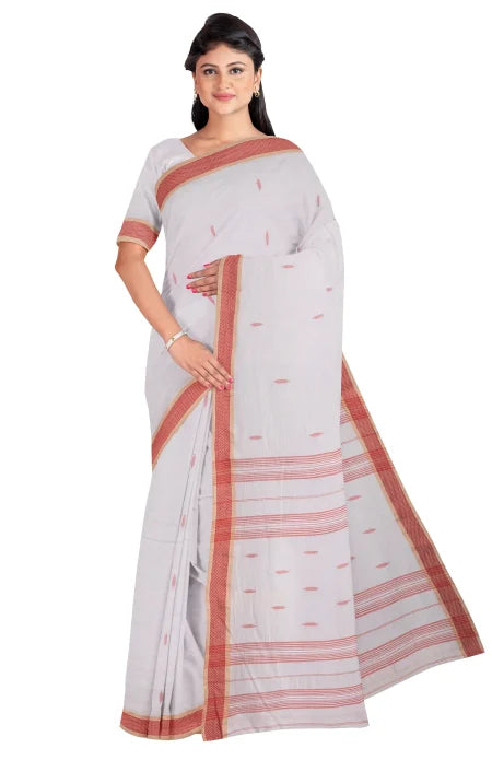 Santipuri Cotton Saree – Dove Grey - Retail Maharaj