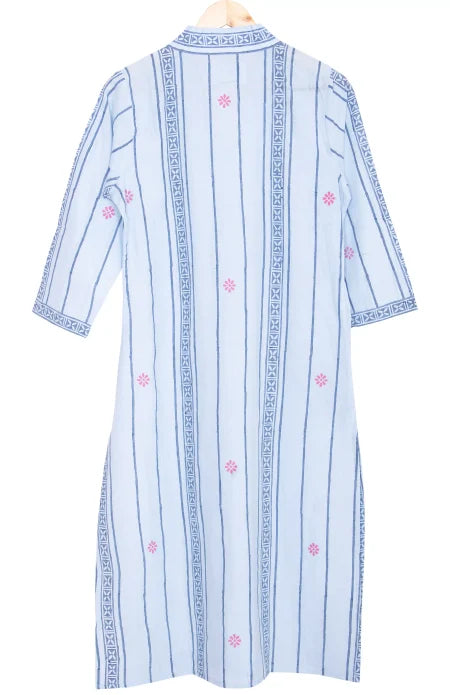 Block Printed Cotton Kameez – Sky Blue - Retail Maharaj