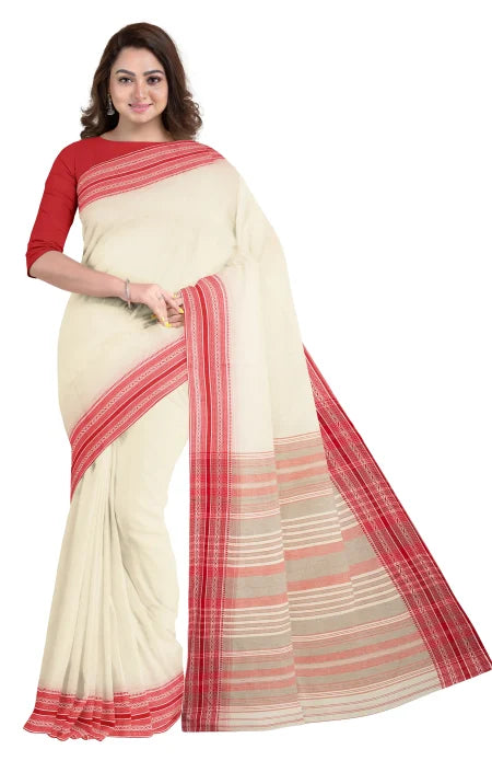 Begumpuri Cotton Saree – White and Red - Retail Maharaj