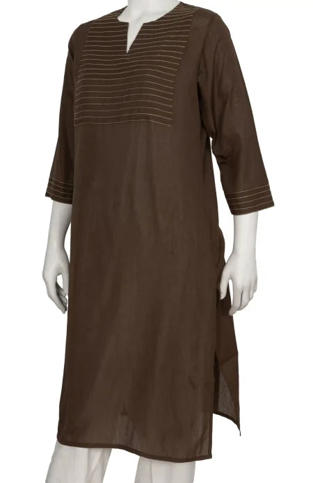 Embroidered Cotton Kameez – Brown - Retail Maharaj
