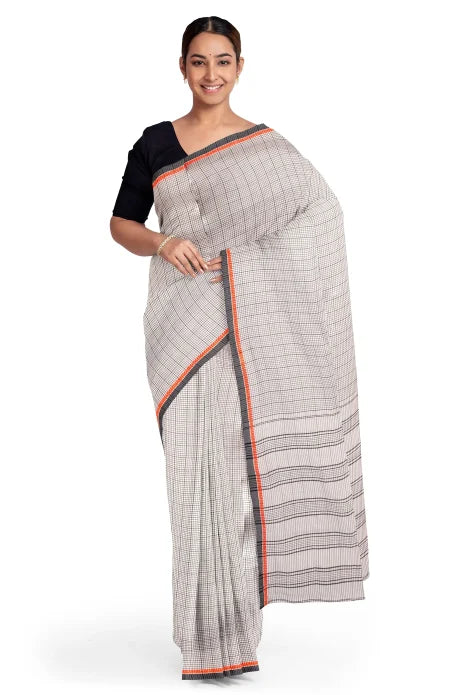 Santipuri Cotton Saree – Off White - Retail Maharaj