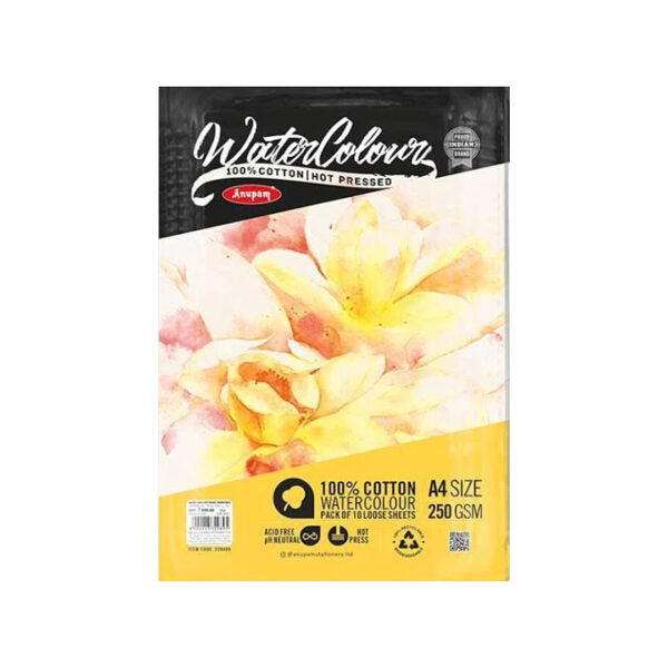 Anupam 100 Percent Cotton Hot Press Watercolour Paper Loose Sheets 250 GSM