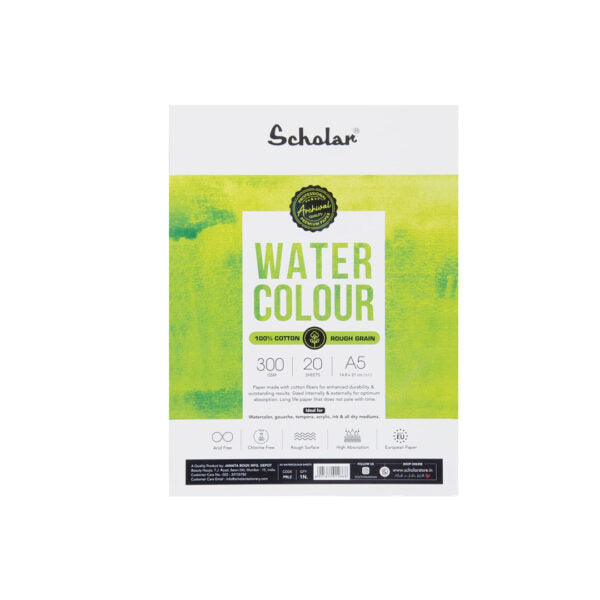 Scholar 100 Percent Cotton Rough Pressed Watercolour Paper Loose Sheets 300 GSM Artist Grade - Retail Maharaj