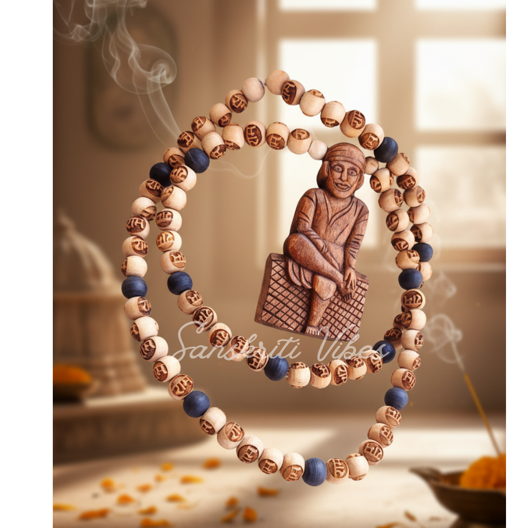 Handmade Sai Baba Locket Design Tulsi Mala | Sacred Tulsi Beads Mala for Devotion, Meditation & Spiritual Protection - Retail Maharaj