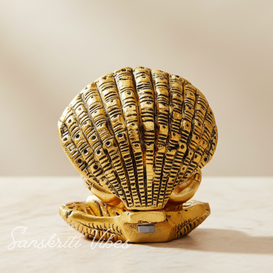 Gold Plated Ganesha Ji in Sheep Metal Statue for Pooja Room Showpiece for Home Glossy Finish Ganpati Idol