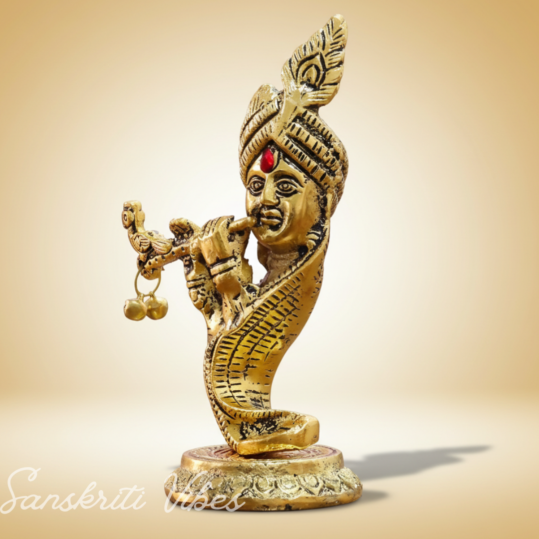 Pagdi Krishna Playing Flute Idol | Gold-Toned Metal Decorative Showpiece Hindu Religious Figurine