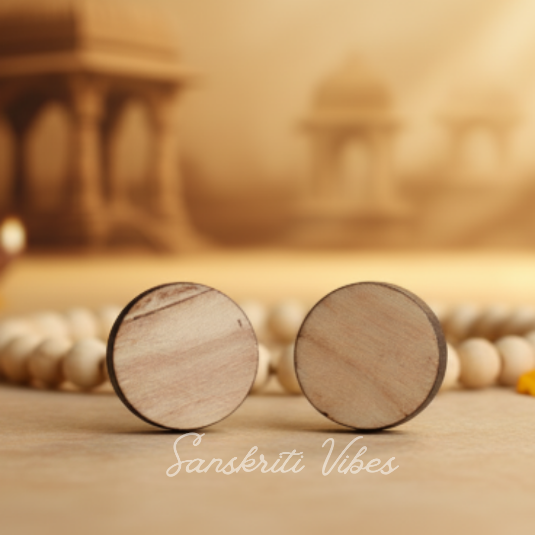 Handcrafted Plain Circular Tulsi Tops – 12mm Tulsi Stud Earrings for Spiritual and Daily Wear - Retail Maharaj