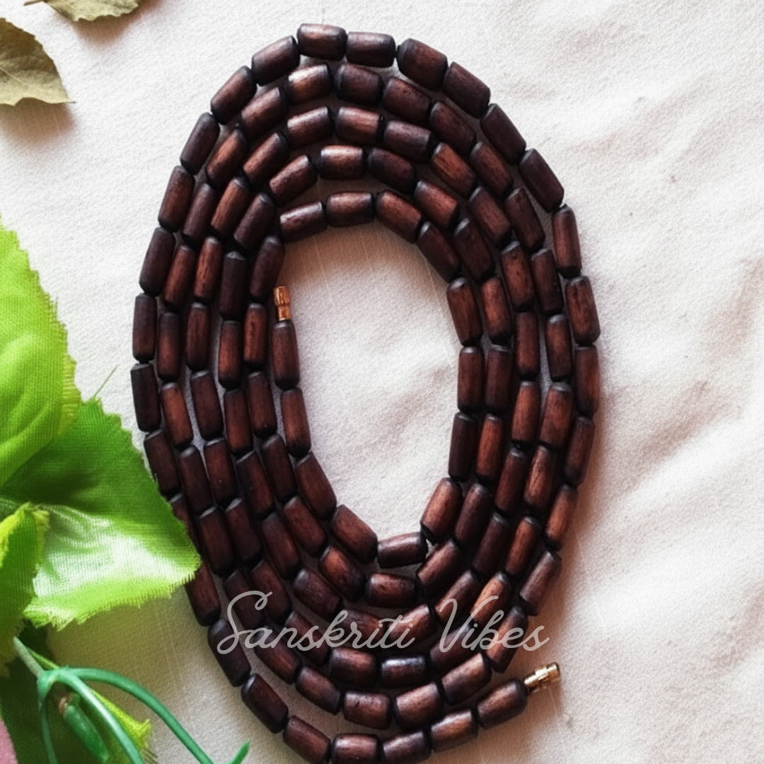 Natural Brown Shyama Pure Tulsi Beads Kanthi Mala - Sacred Neckwear for Spiritual Practices and Devotion