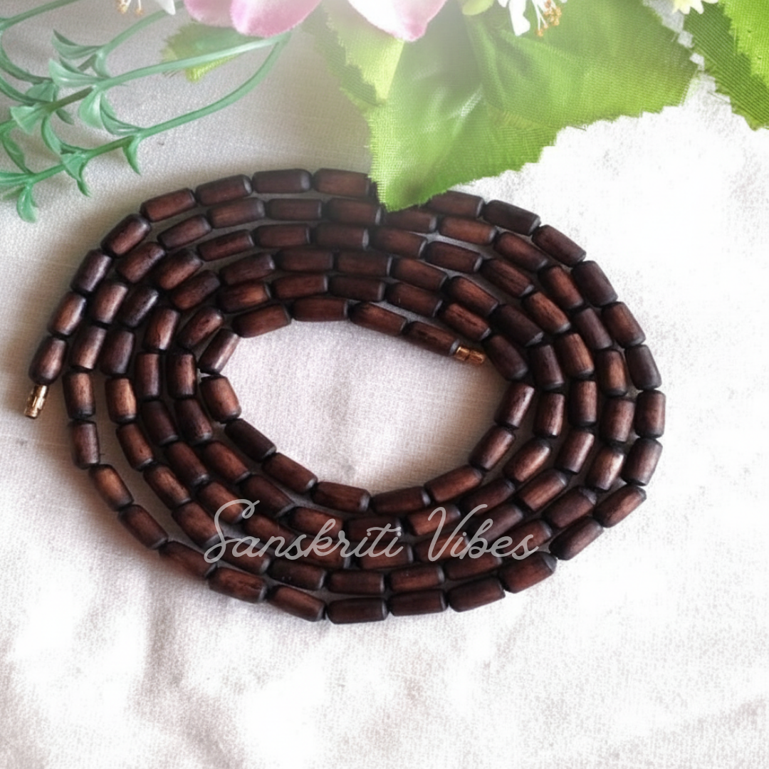 Natural Brown Shyama Pure Tulsi Beads Kanthi Mala - Sacred Neckwear for Spiritual Practices and Devotion