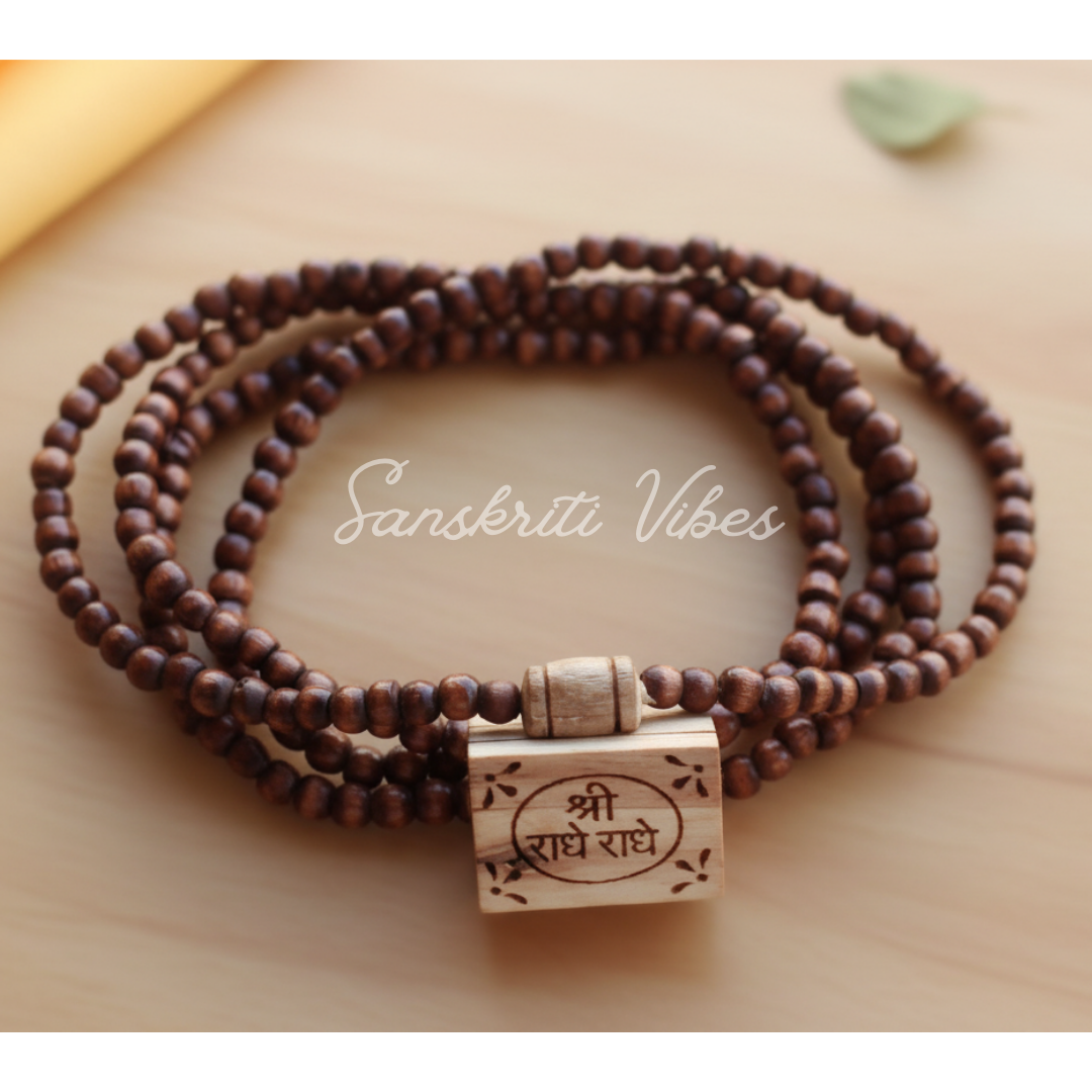 Shri Radhey Radhey Small Bhaktmal Locket with Shyma Tulsi Kanthi Mala – Devotional Necklace for Spiritual Practices - Retail Maharaj