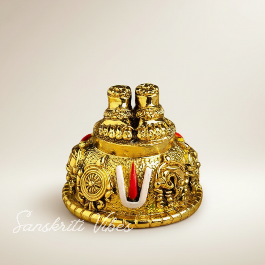 Lord Venkateswara Swami Tirupati Balaji Vishnu Charan Paduka with Shankh Chakra Tilak | Divine Paduka for Pooja Room, Home Temple & Car Dashboard