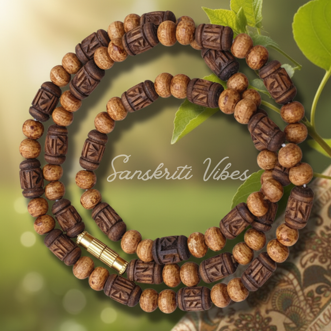 One Round Radha Naam Beads Tulsi Kanthi Mala – Sacred Neckwear for Devotion and Spiritual Practices