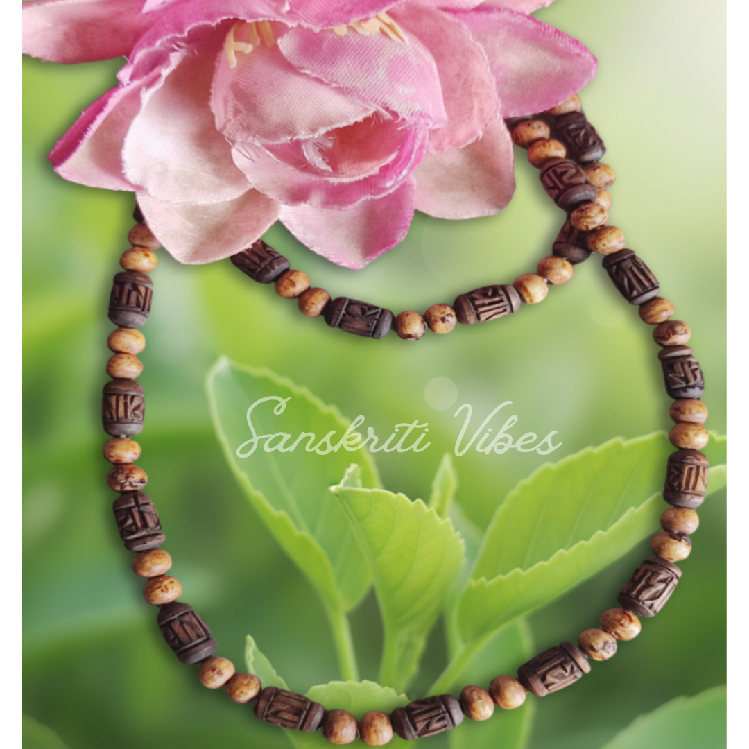 One Round Radha Naam Beads Tulsi Kanthi Mala – Sacred Neckwear for Devotion and Spiritual Practices