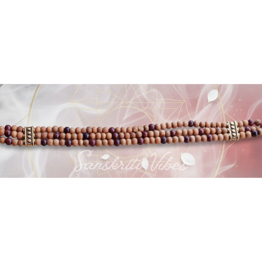 Three Layer Pure White and Red Sandalwood Bracelet Natural Chandan Healing Bracelet for Men and Women Adjustable Fashion Spiritual Bracelet