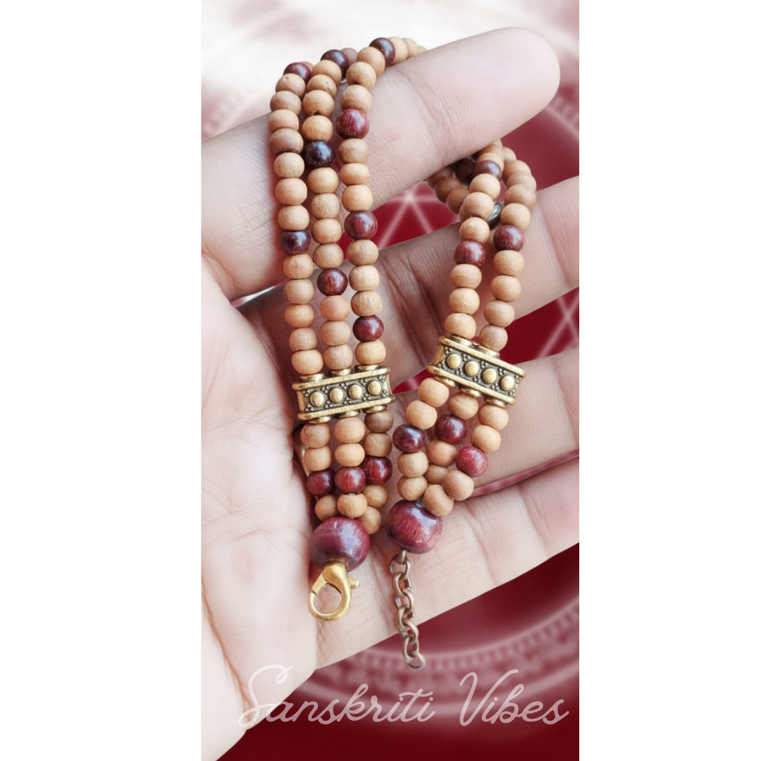 Three Layer Pure White and Red Sandalwood Bracelet Natural Chandan Healing Bracelet for Men and Women Adjustable Fashion Spiritual Bracelet