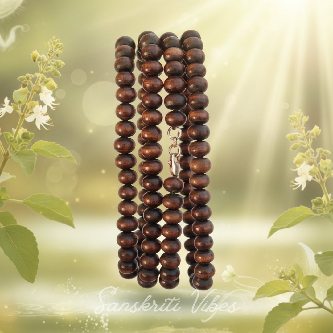 Original Tulsi Kanthi Mala 3 Round, 8 mm with Silver Lock – Natural Design for Spiritual Devotion