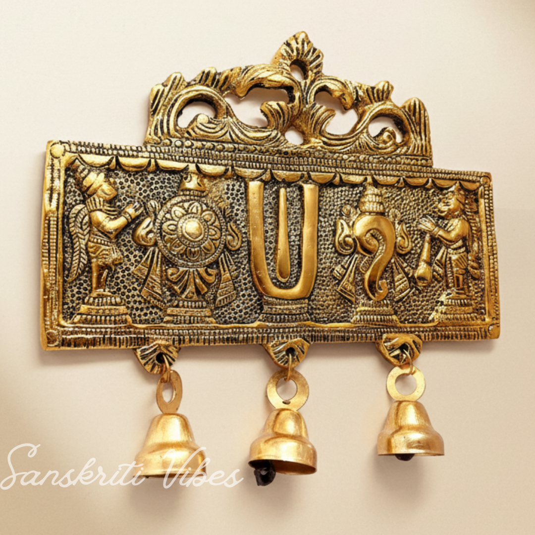 Wall Hanging Tirupati Balaji Shankh Chakra Tilak with Hanuman Ji & Garud | Gold-Plated Decorative Symbol for Home Temple & Entrance