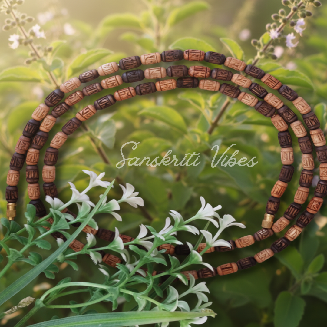Radha Radha Carved Naam Three Round Tulsi Kanthi Mala – Premium Classic for Spiritual Devotion