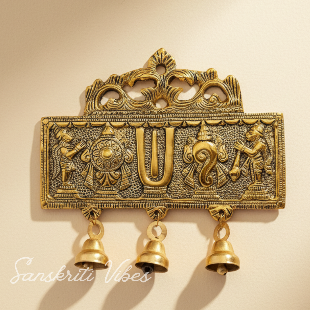 Wall Hanging Tirupati Balaji Shankh Chakra Tilak with Hanuman Ji & Garud | Gold-Plated Decorative Symbol for Home Temple & Entrance