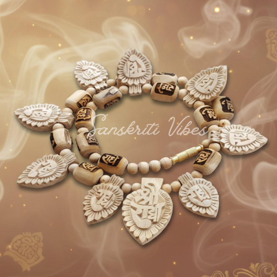 Vrindavan Dham Radhe Radhe Radhe Naam Tulsi Kanthi Haar – Spiritual Necklace for Devotion