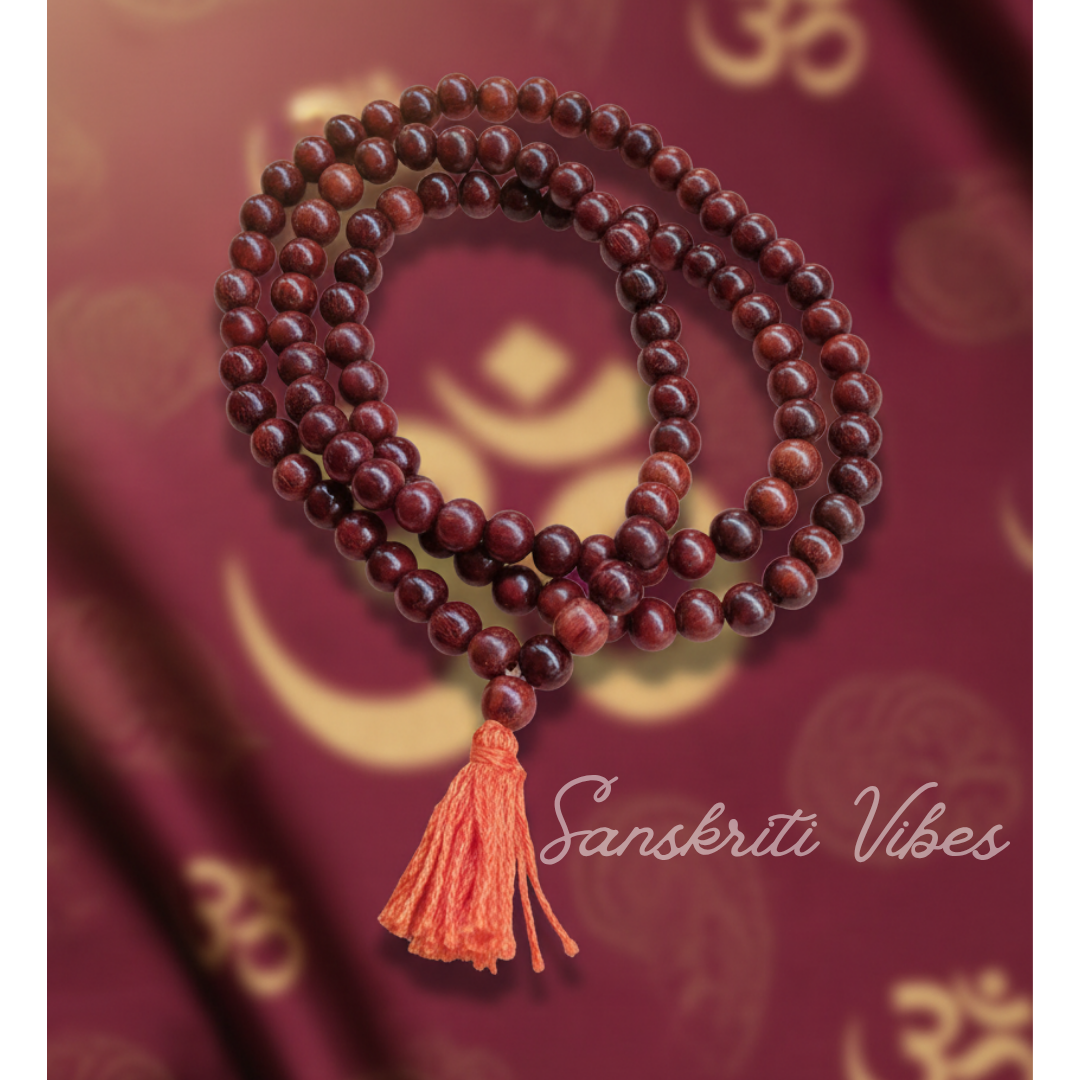 Pure Rakt Chandan Mala 108 Plus 1 Beads Original Red Sandalwood Mala for Meditation Japa and Prayer 10mm - Retail Maharaj