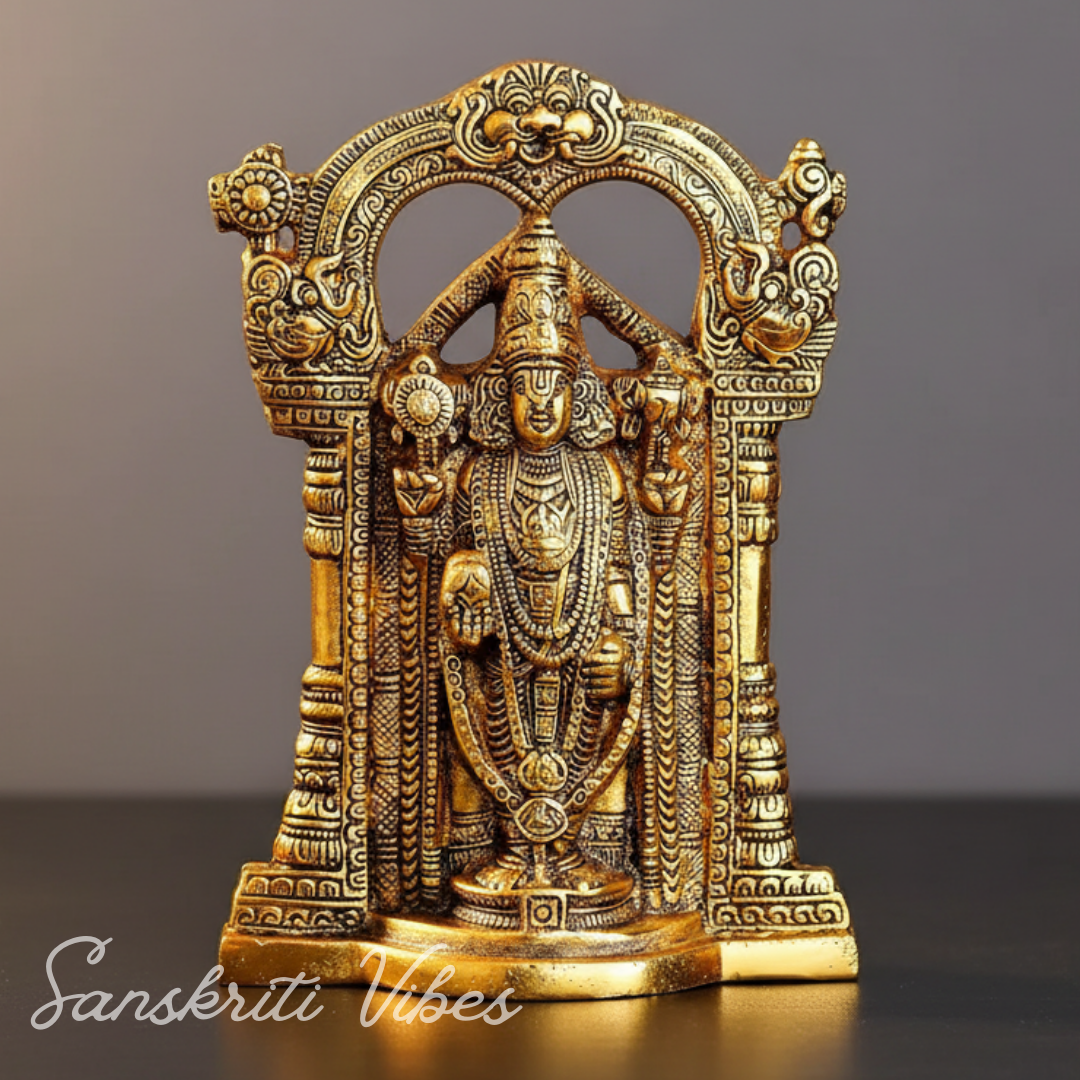Tirupati Balaji Metal Statue | Sri Venkateswara Murti | Glossy Gold-Plated Aluminium Idol for Home Temple & Office Decoration