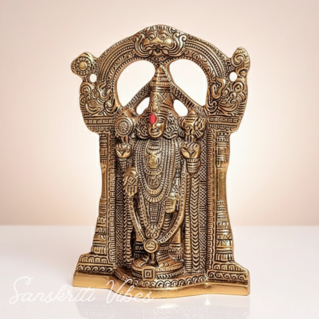 Tirupati Balaji Metal Statue | Sri Venkateswara Murti | Glossy Gold-Plated Aluminium Idol for Home Temple & Office Decoration