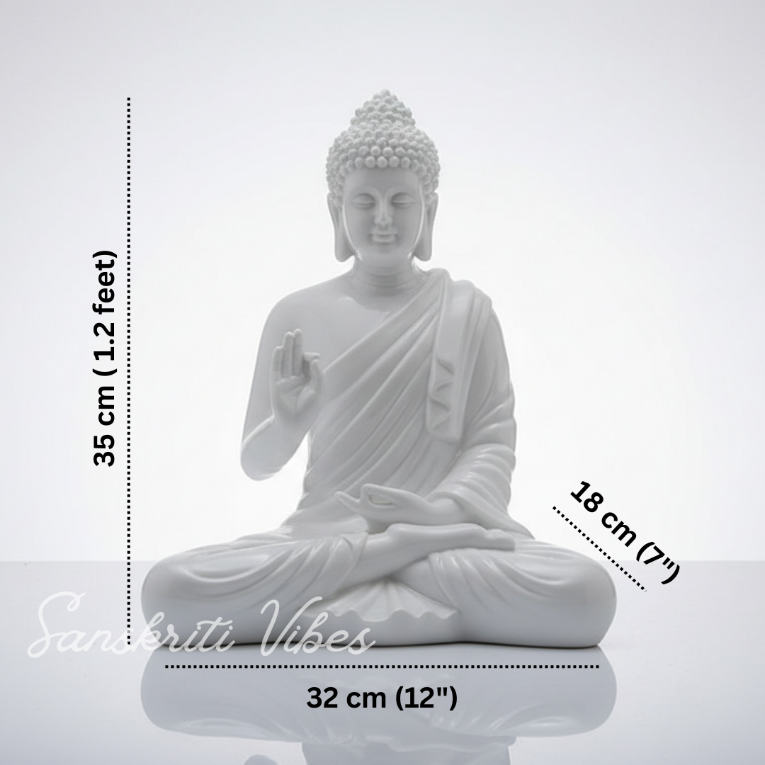 Decorative Buddha Meditation Pose Statue, White Ceramic, 35 cm Height - Retail Maharaj