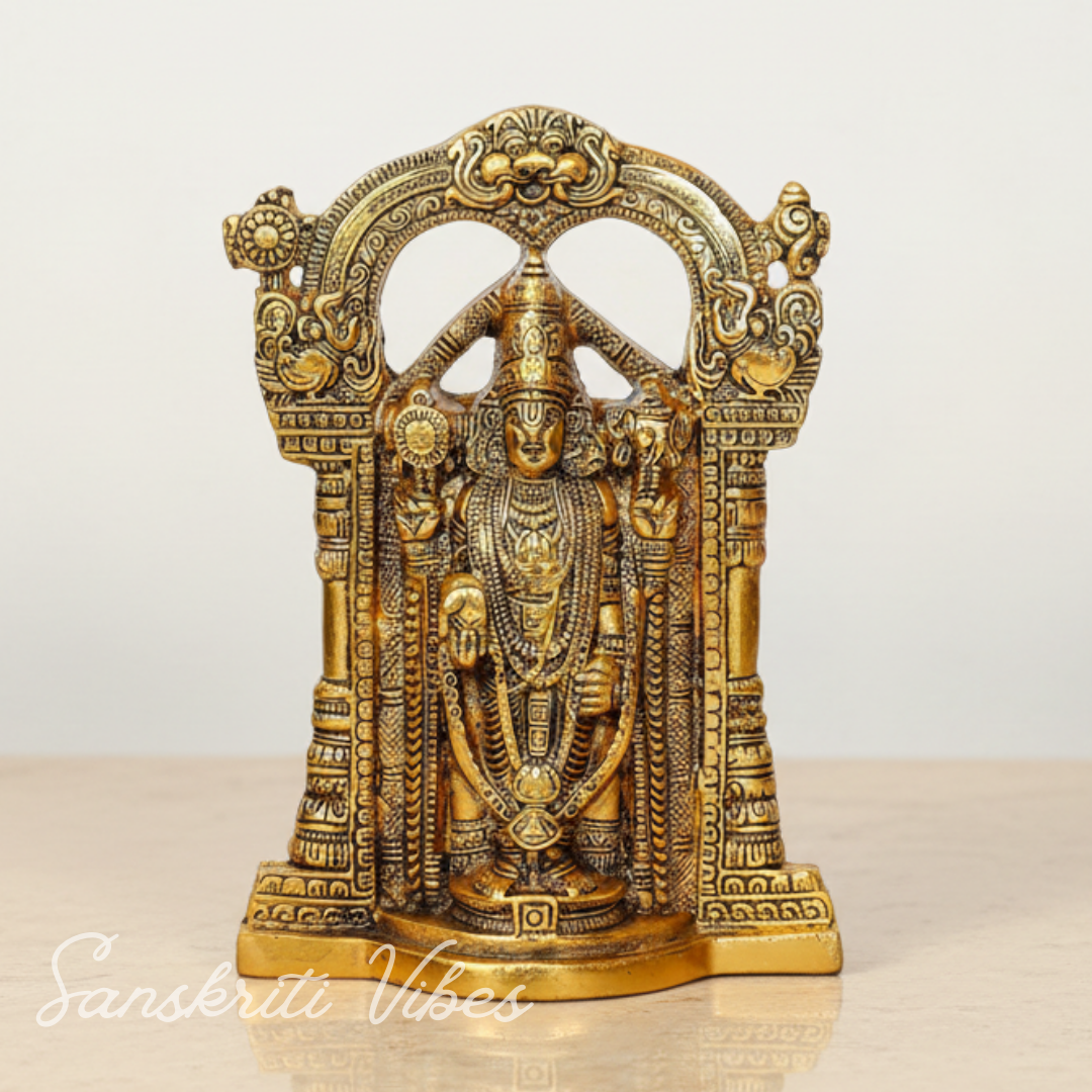 Tirupati Balaji Metal Statue | Sri Venkateswara Murti | Glossy Gold-Plated Aluminium Idol for Home Temple & Office Decoration