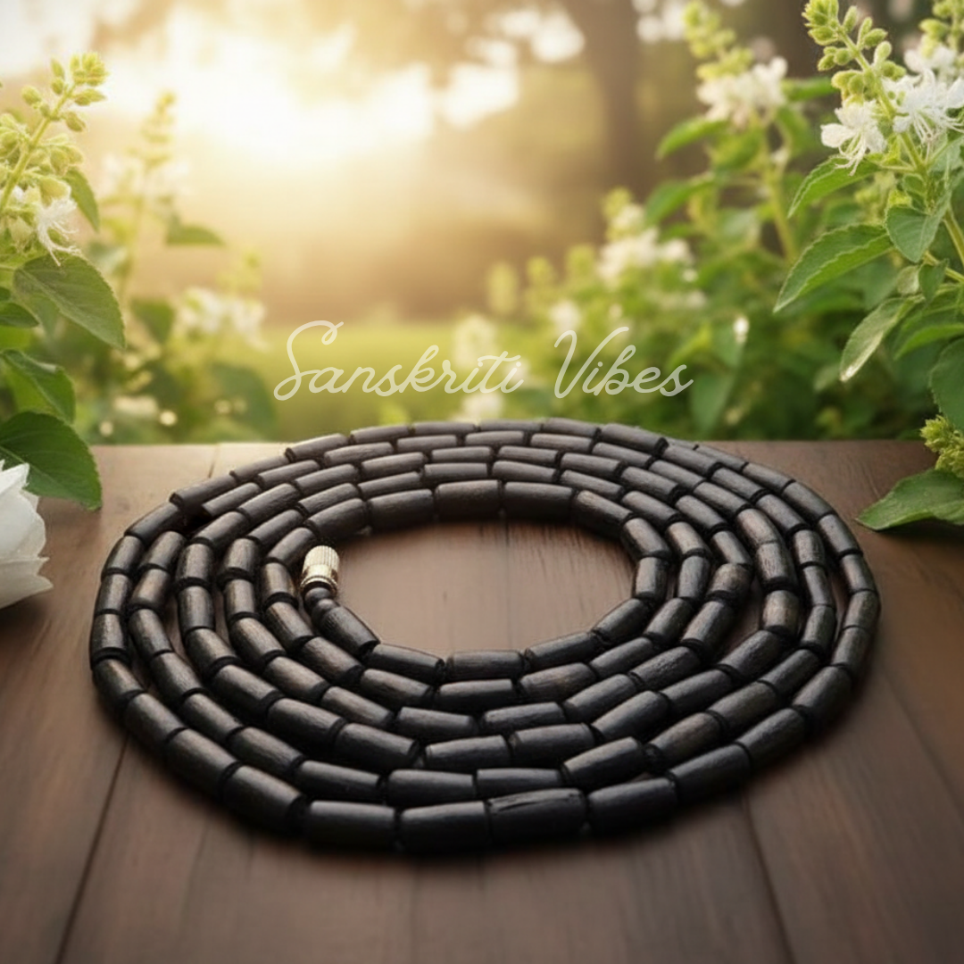 Shyama Black Tulsi Beads Three Round Tulsi Kanthi Mala – Sacred Mala for Spiritual Devotion