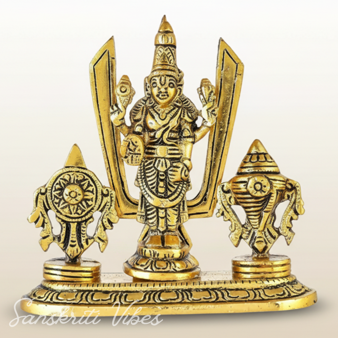 Tirupati Balaji Venkateswara Swami Idol with Shankh Chakra Tilak Namah | Gold-Plated Antique Decorative Statue for Home Temple & Office